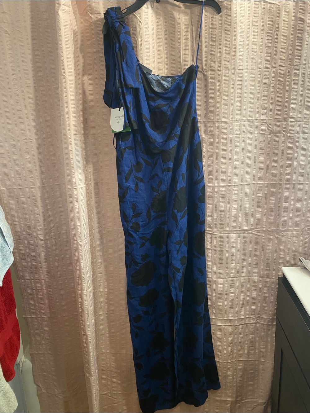 kate spade Blue and Black One-Shoulder Floral Jumpsuit